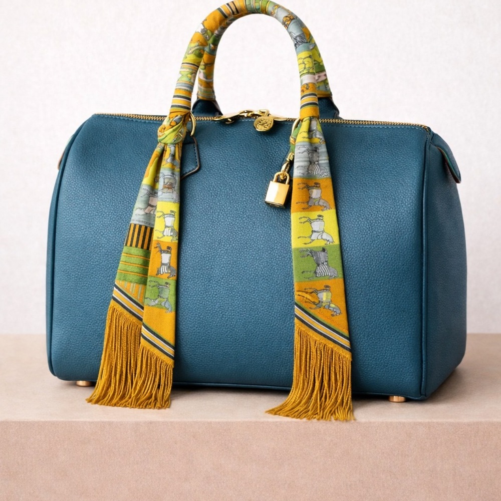YELLOW LIME HORSE EQUESTRIAN FAUX LEATHER TASSELED SKINNY SCARF BAG HANDLE WRAP